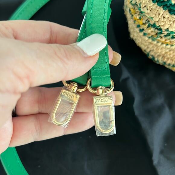 NWT $385 MAJE MEDIUM Vert Casino leather straw bag w/ strap and top handle - Picture 15 of 16